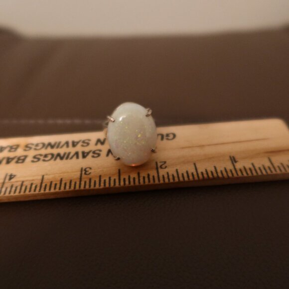 GIANT Opal and 925 sterling silver statement ring white with blue sparkles 6.25 - Picture 9 of 14